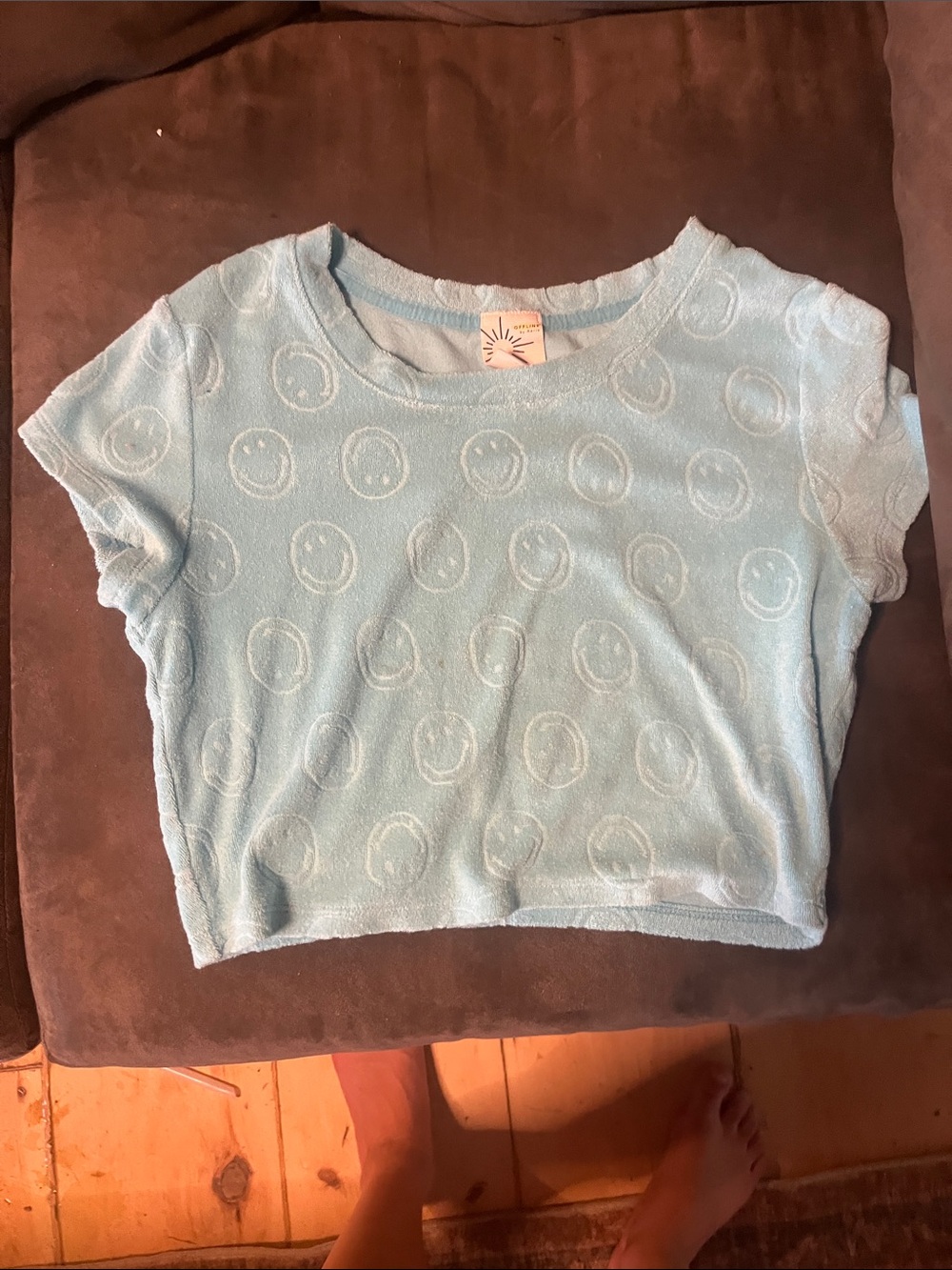 Kids Light Blue Smiley Terry Crop Tee